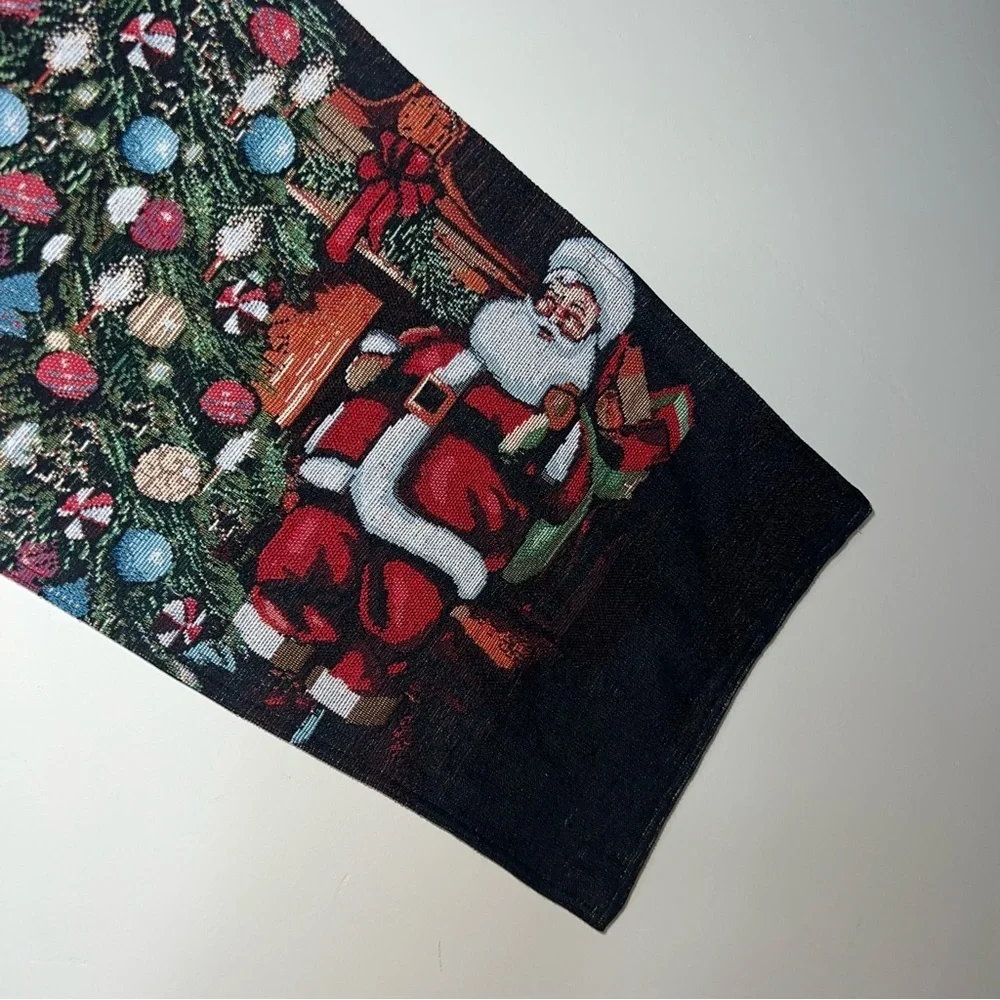 Christmas Santa Table Runner Christmas Tree Needlepoint Style 72”Long